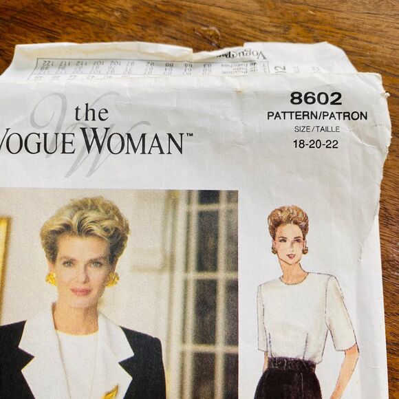 Vogue Woman Sewing Pattern Sz 18-22 Jacket Dress Suit Uncut #8602 Vintage 1993 - Picture 2 of 7